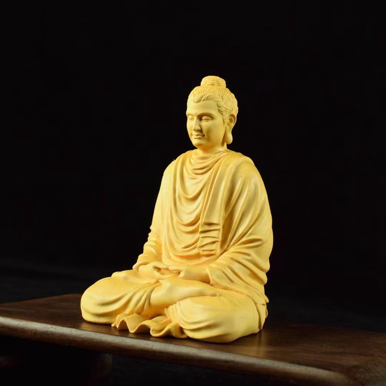 Wooden Shakyamuni Buddhist Figure Statue Solid Wood Hand Carving