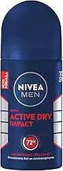 NIVEA MEN Desodorante Antitranspirante Roll On Dry Impact 50ml - Proteção prolongada de 72h, dupla proteção antitranspirante, proteção extra seca, sem alumínio, corantes e conservantes