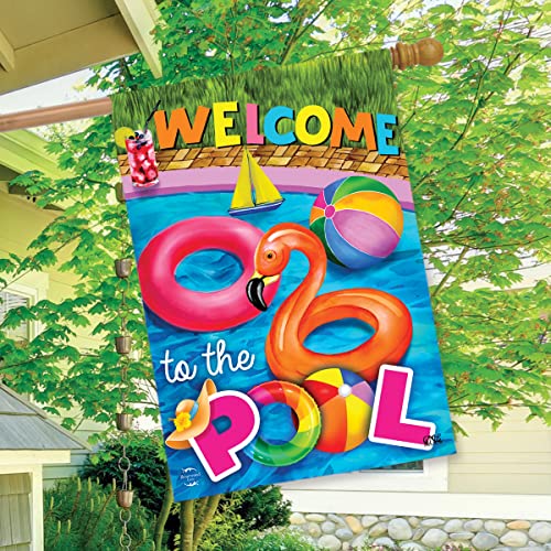 Welcome To The Pool Summer House Flag Flamingo Floats 28" X 40" Briarwood Lane #TOP2