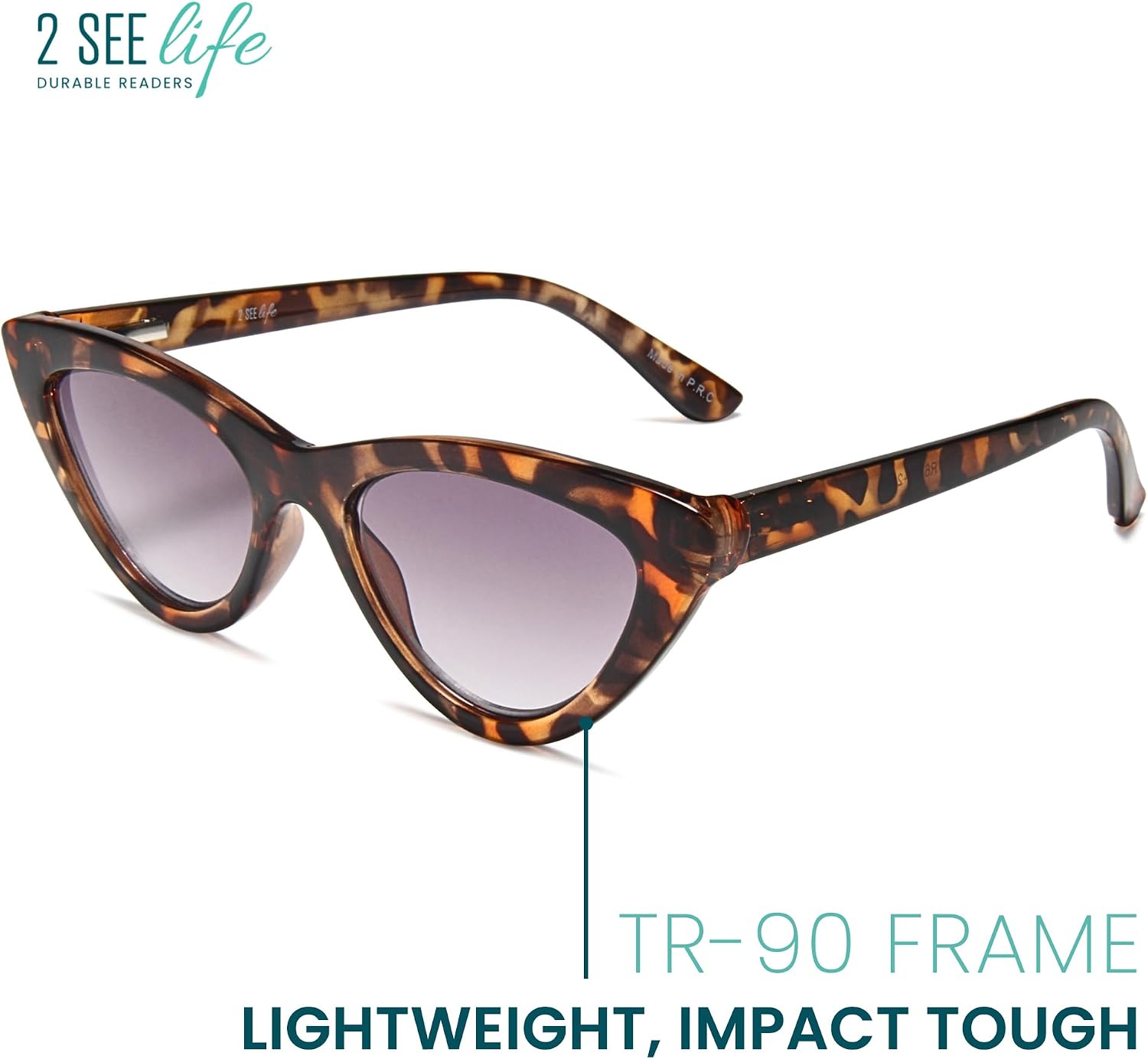2SeeLife Premium Cat Eye TR-90 Reading Sunglasses for Women – Narrow–Medium Fit, Sturdy Frame, Spring Hinges, Stylish Sun Readers, Brown Tortoise (Sun Readers), +3.00