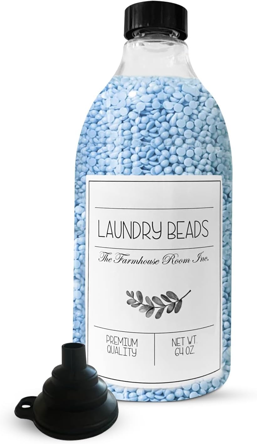 Laundry Beads Dispenser Bottle - Scent Beads Container for Laundry Room Organization - 1/2 Gallon BPA Free & PET Plastic Bottle for Laundry Beads with Waterproof Label - 64 oz