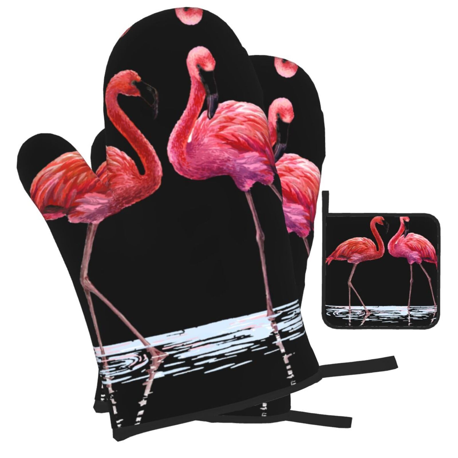 Lot De 5 Tabliers, Gants Et Maniques Cuisine – Motif Flamant Rose/bleu – Résistant à La Chaleur 350°F