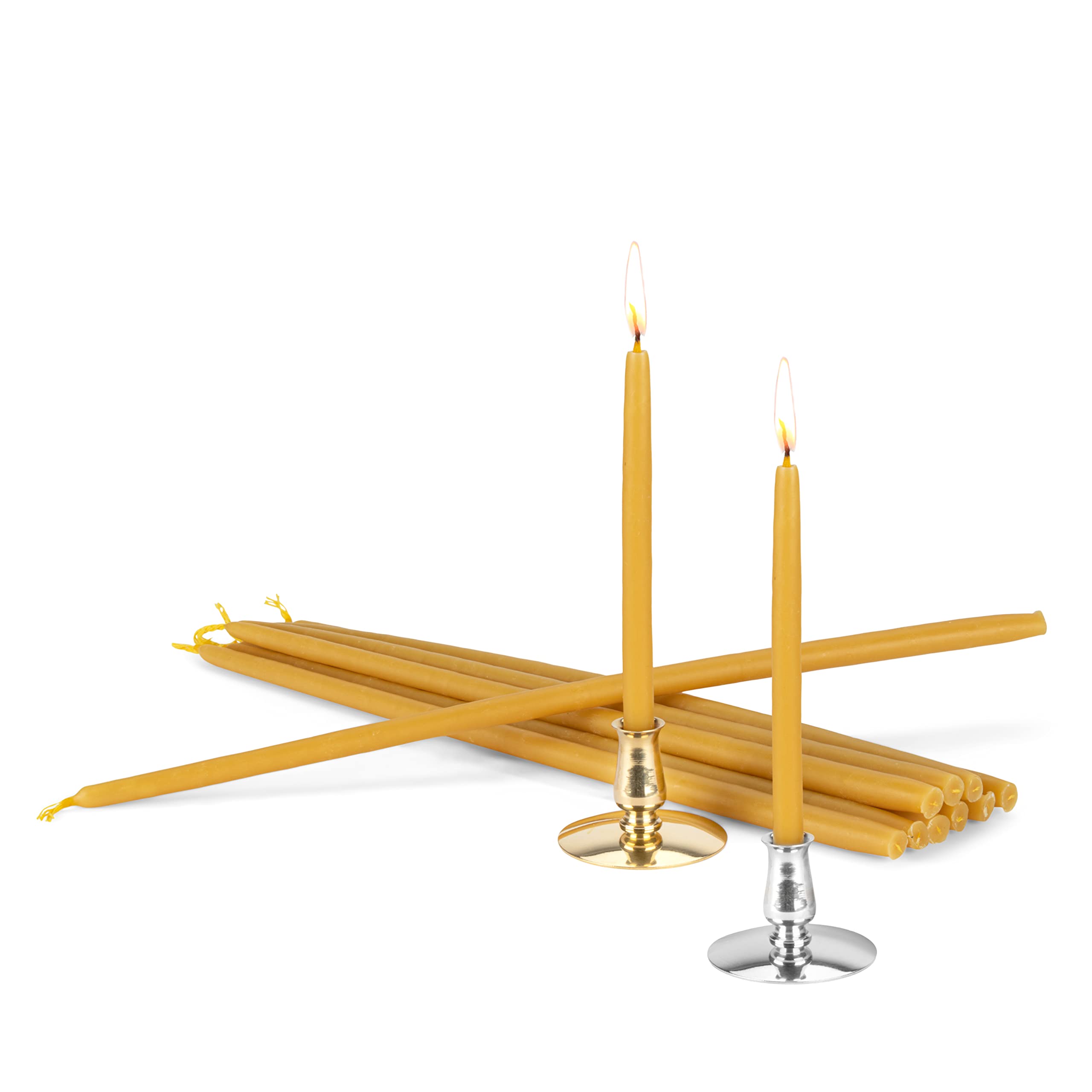 Bougies cire d'abeille pointues 32cm NKlaus et 2 bougeoirs artisanaux de table 40084