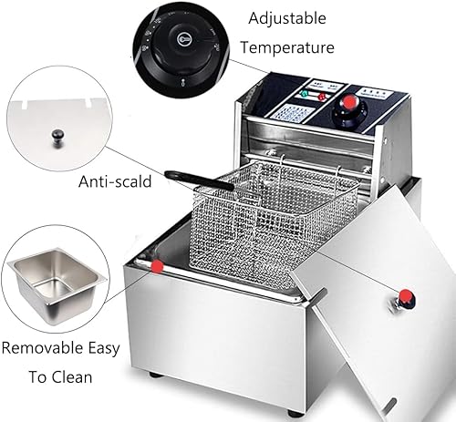 Miniatura 2 de Freidora eléctrica, máquina profesional de doble tanque de aceite de acero inoxidable de 5000 W, freidora francesa con cesta y tapa para restaurante