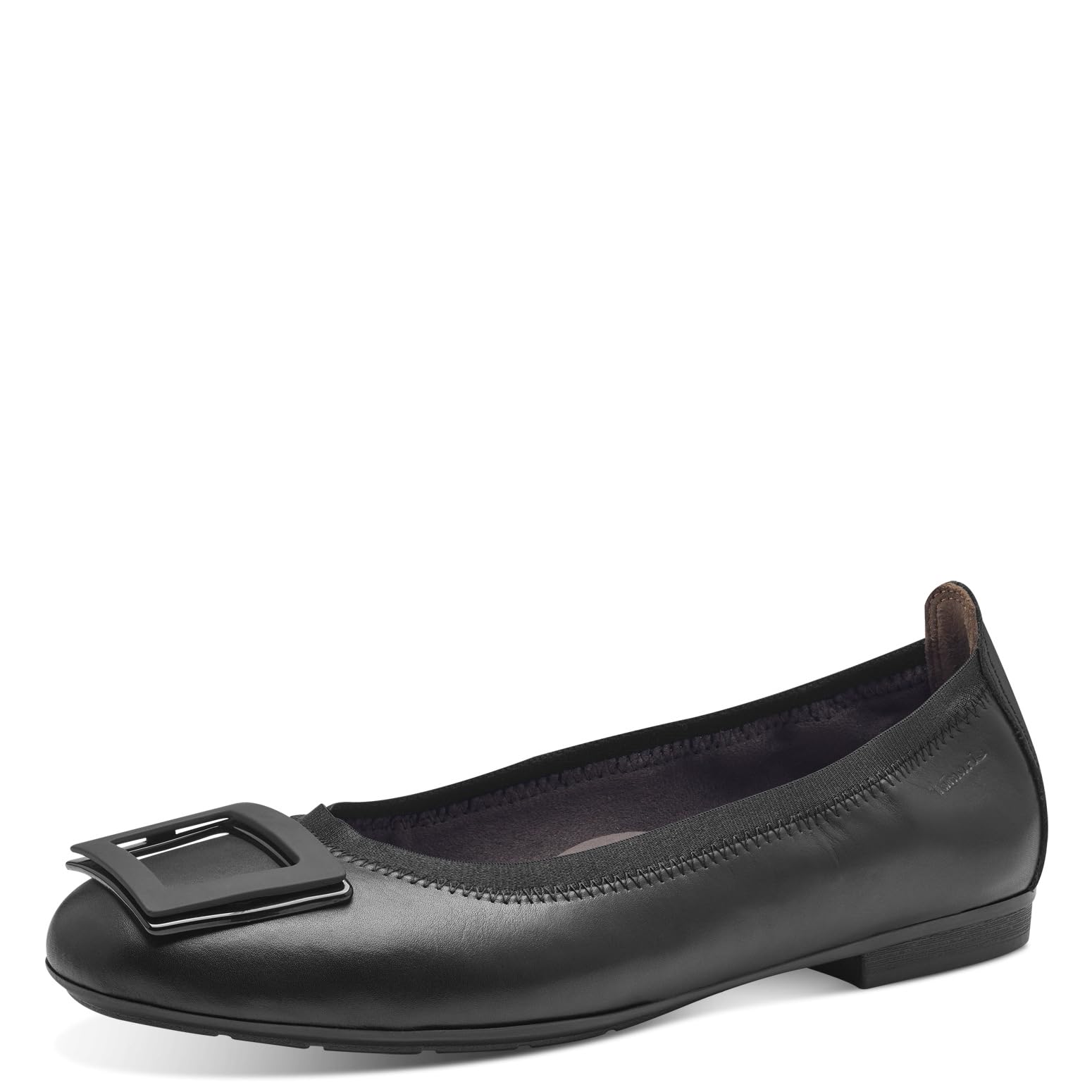 Tamaris Comfort Women’s Leather Ballerinas Round Toe, Black, 6,5 UK