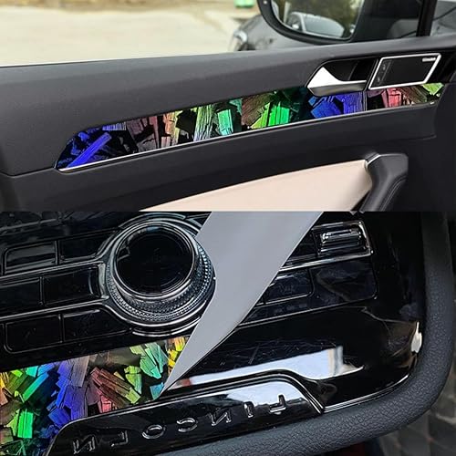 Miniatura 2 de Lypumso Envolturas de vinilo holográficas de fibra de carbono forjada, envolturas de vinilo láser arcoíris plateado para automóviles, película