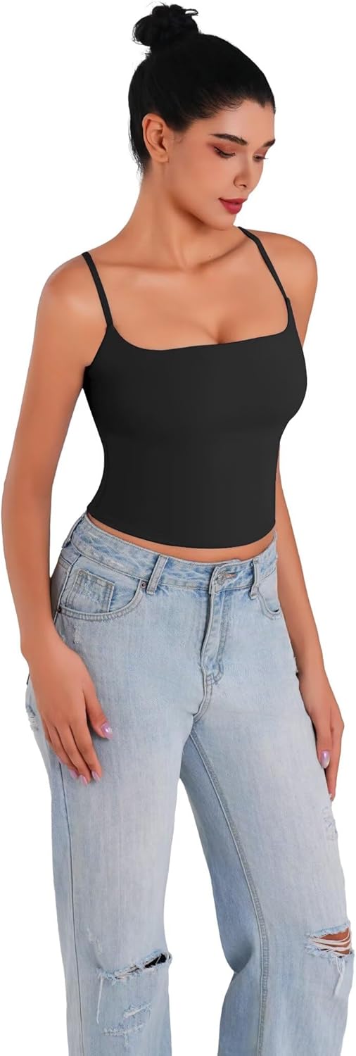 Sunzel Spaghetti Strap Tank Top for Women Double Lined Camisole Square Neck Cami Top Summer Undershirts Going Out Basics - Image 5