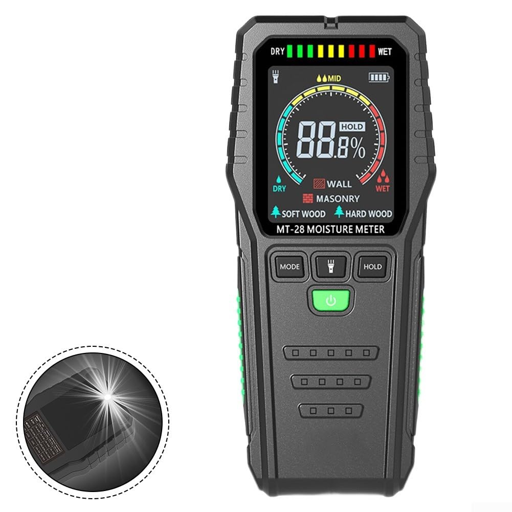 Medidor de humedad no invasivo Probador de madera sin pines con pantalla LCD para paneles de yeso, madera dura, detección de fugas, sensor de humedad de edificio, herramienta de suelo