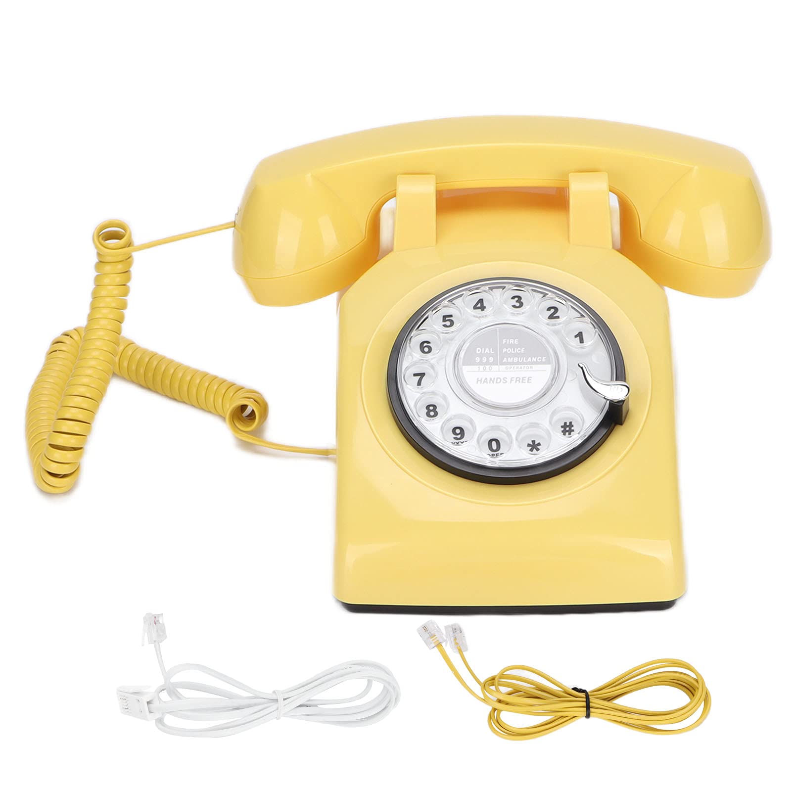 Telefono retrò, telefono fisso rotante, vecchio stile quadrante classico anni '60 vecchio telefono fisso cablato nero, giallo (verde)