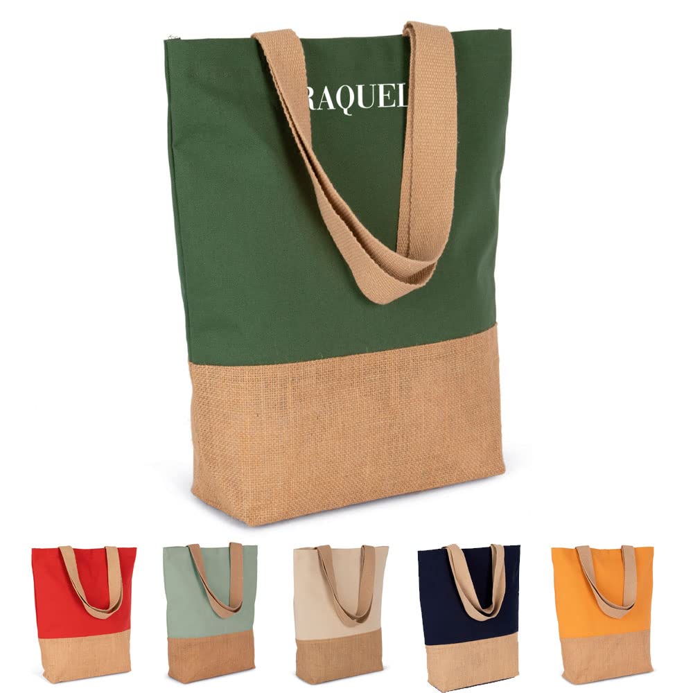 Genérico Bolsa de Yute Personalizada con el Nombre que quieras, Bolsa reutilizable, Bolso Tote