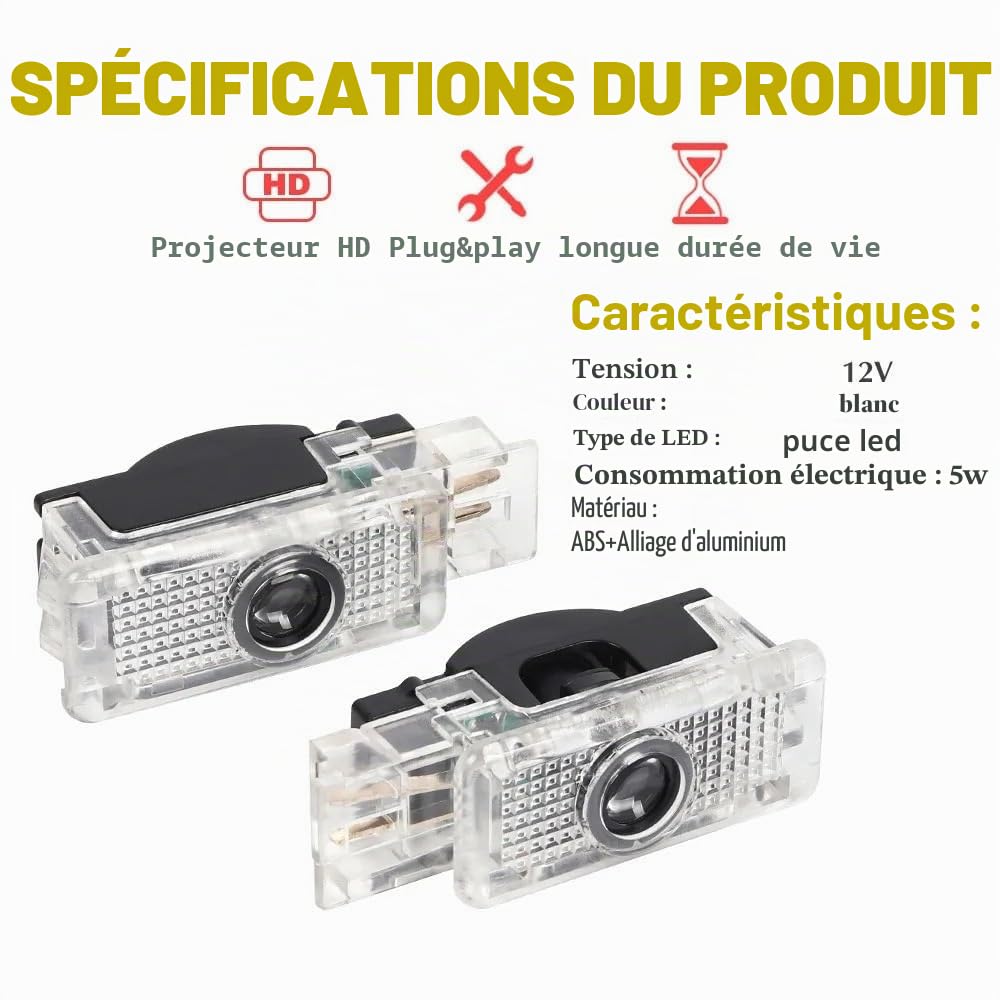 Projecteur de logo de porte de voiture à LED, 2 pièces, for W203, W240, W209, R199, C, SLK, CLK, SLR, accessoires de lumière de bienvenue(For-Mercedes)