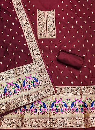 Image of Pandadi Women's Banarasi Paithani Woven Design Dress Material