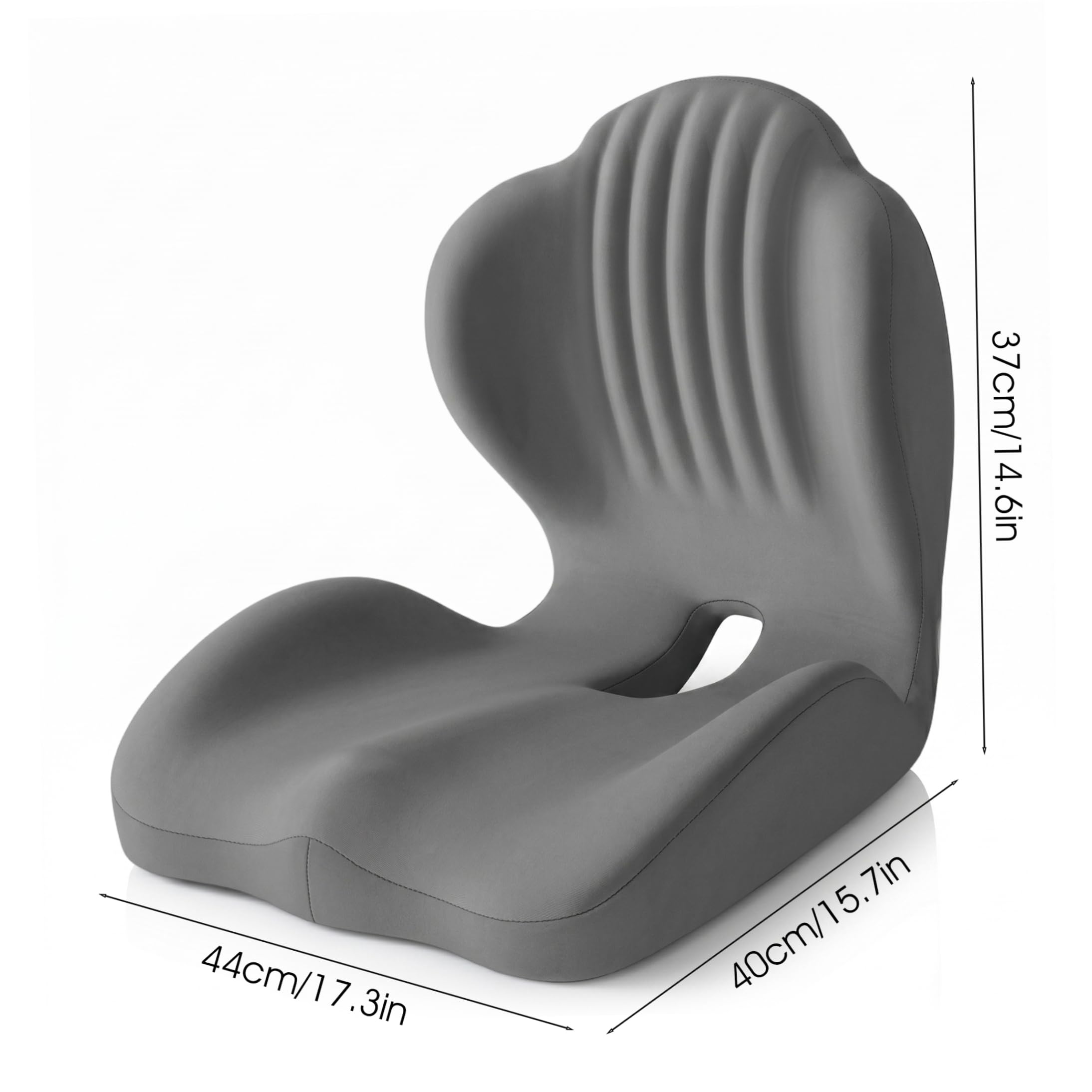 Cuscino ortopedico Cuscino da seduta ergonomico in memory foam a forma di L con cuscini per sedia da ufficio cavi in ​​coccige ideali per il comfort della schiena lombare Grigio