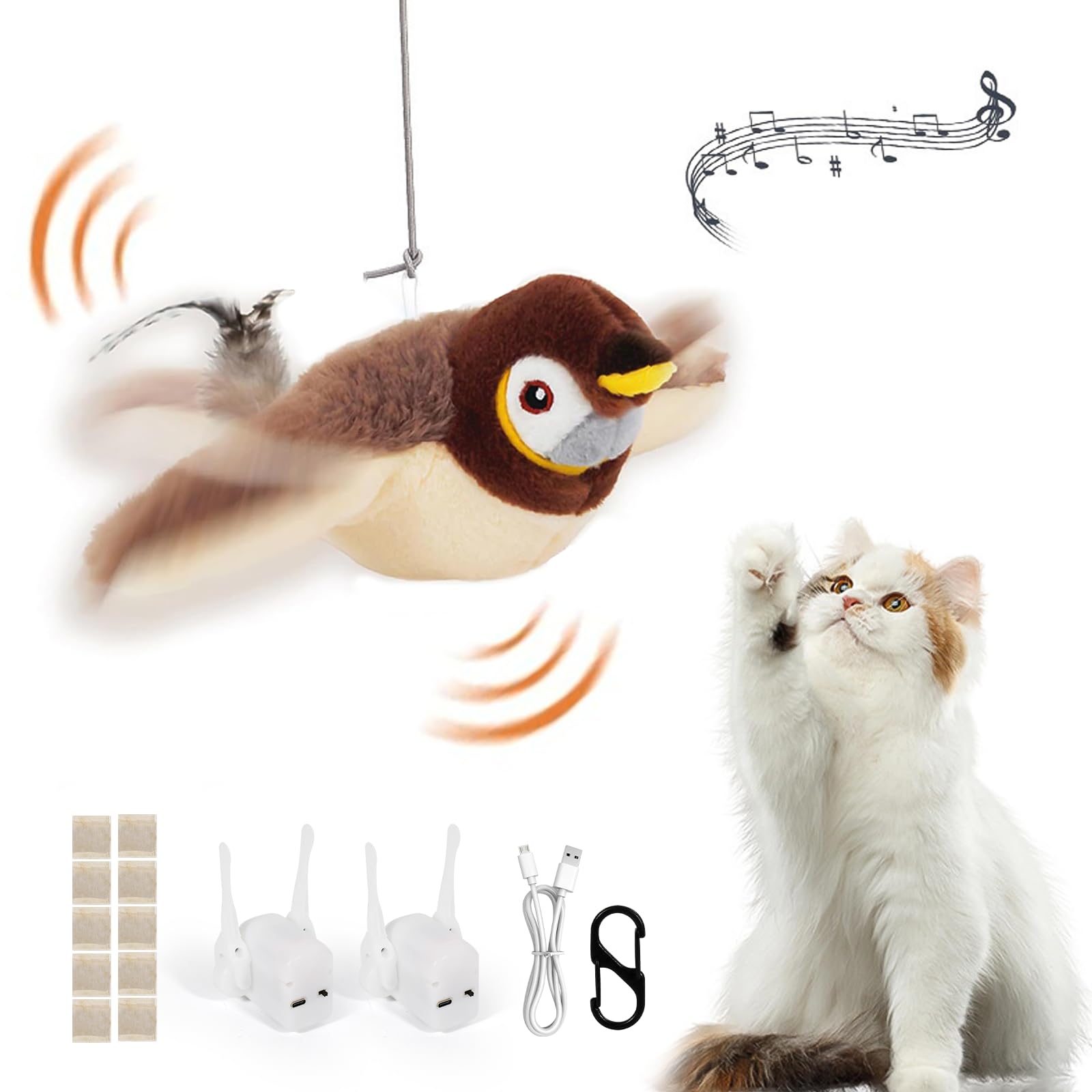 Cat Toys Flapping Bird, 3-Speed Flappy Bird Cat Toy with 10pcs Catnip and 2pcs Motors