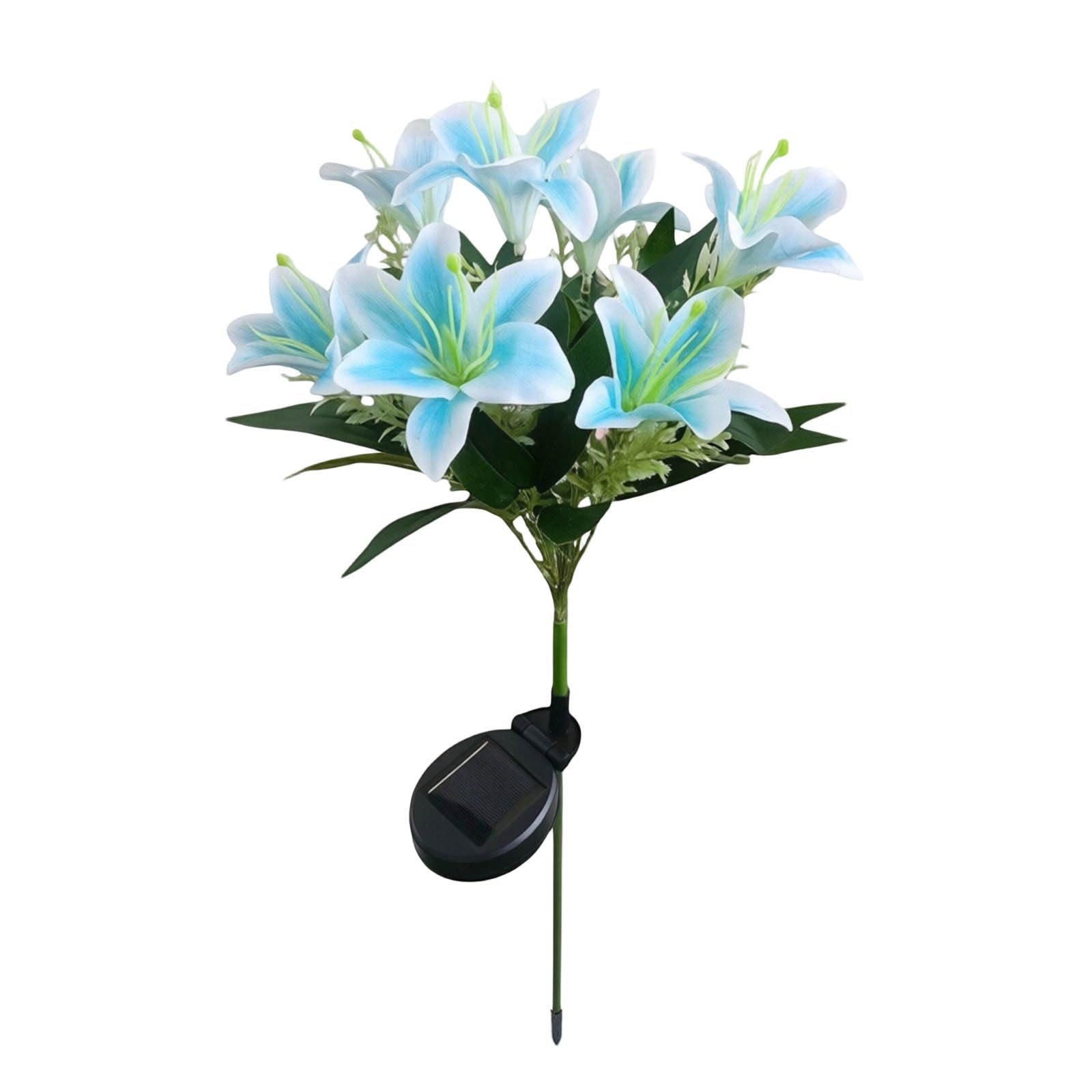 7 Heads Solar Powered Lily Flower Lights, Solar Garden Flowers Lights, Beautiful Outdoor Garden Decor with Automatic On/Off for Garden, Patio, Yard, Flower Bed and Walkway (Blue)