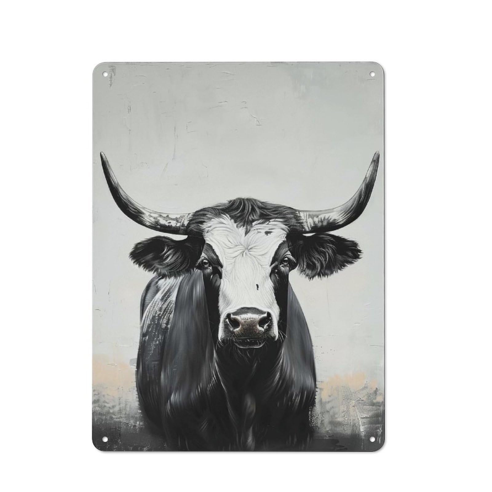 Junmoney Style-8 For Hobby Room Or Studio, Black And White Bull Portrait Retro Tin Sign 40X30cm, Gift For Creative Interior Collectors During The Christmas Season
