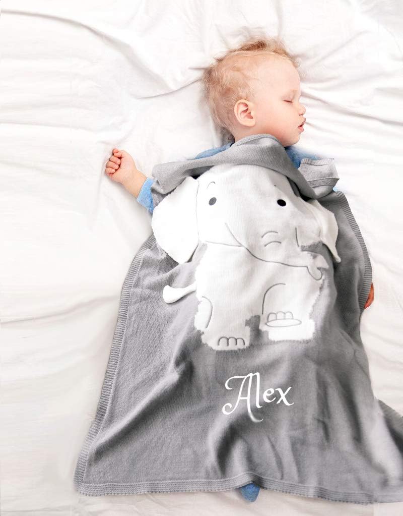 Personalized 3D Baby Blanket Cotton Knit Blanket Grey Bunny Custom Monogram Embroidered Gift Baby Shower Infant Warm Blankie Blanket Swaddle (Black Bunny)