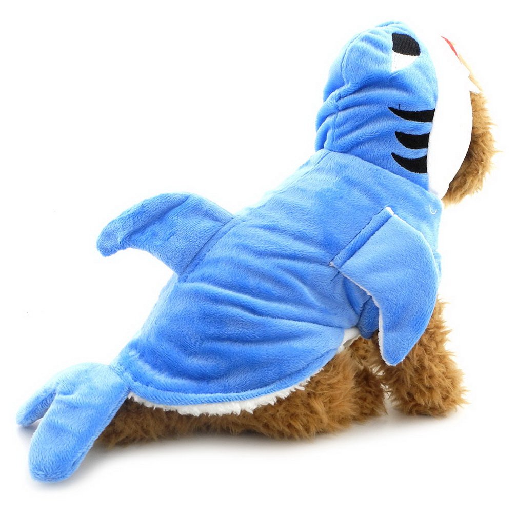 Ranphy Small Dog Shark Attack Costume Outfit Hooded Jumpsuit Puppy Pajamas Winter Pet Apparel, Blue, Large