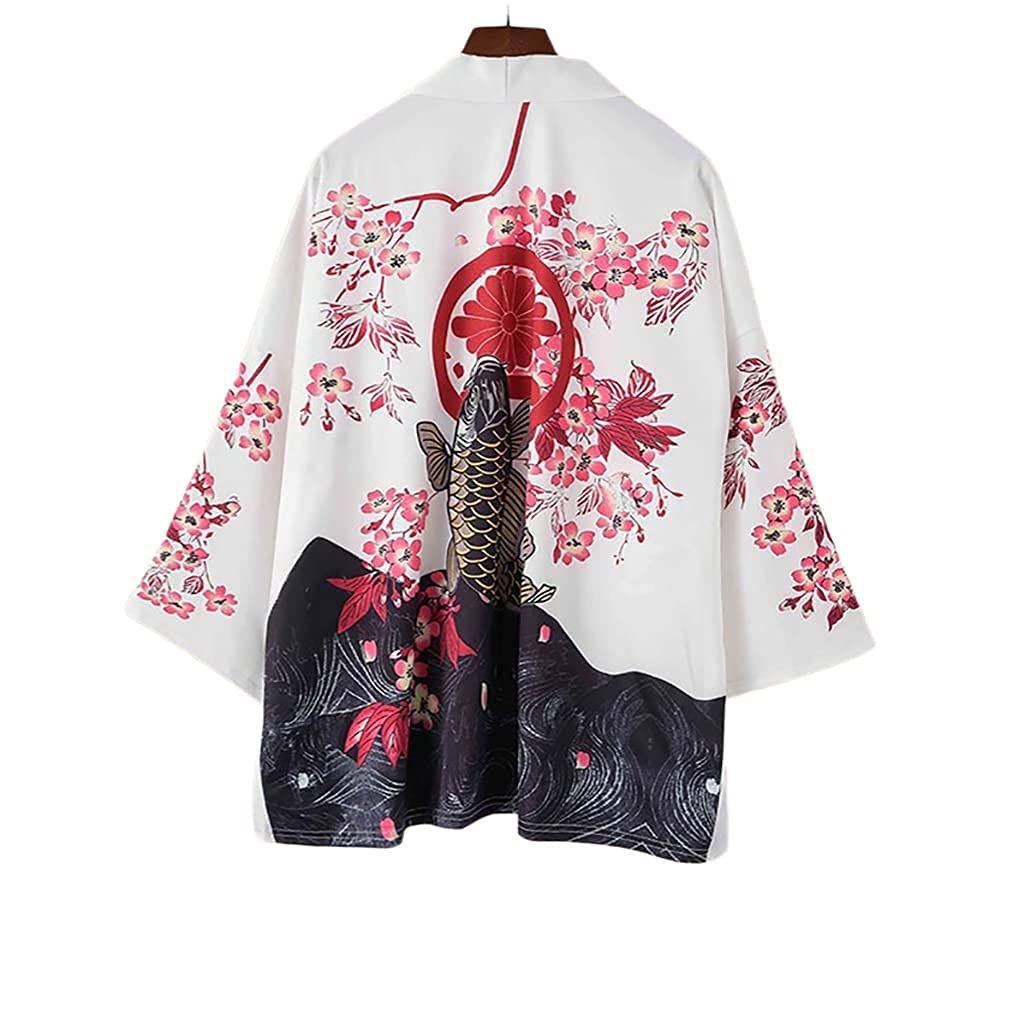 shownicer Kimono Japonés Unisex Para Hombre Cardiqan Albornoz Bata Mangas Tres Cuartos Con Yin Yang Suelto Y Estampado De Dragón Blusa De Verano Suelta Unisex Yukata Top