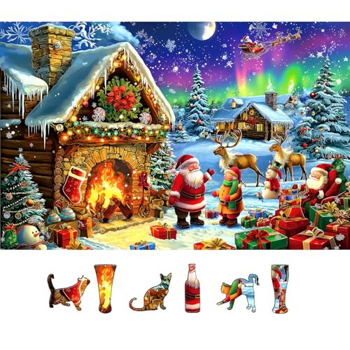 Christmas 500 Piece Jigsaw Puzzles for Adults, Northern Lights Cabin