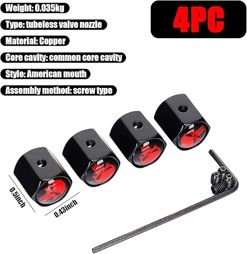 Miniatura 2 de 4 tapas de válvula de neumático de automóvil, cubierta antirrobo de vástago de válvula de calavera con herramientas, universales para la mayoría de