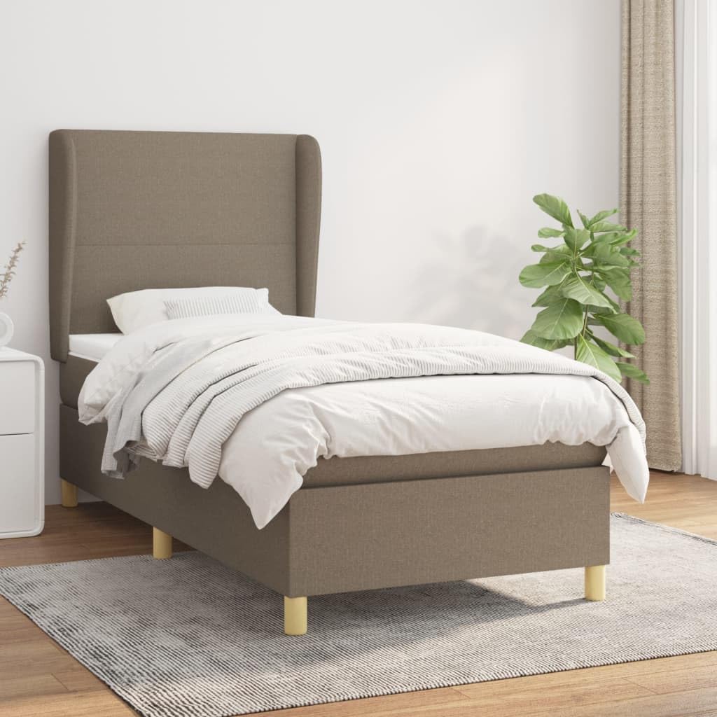 Sommier à Lattes avec Matelas Ressorts ensachés Taupe 80x200 cm Tissu, Cadre lit Bois Massif avec tête réglable, lit Complet Oreiller Matelas Confort fermeté Moyenne pour Dos dormeur