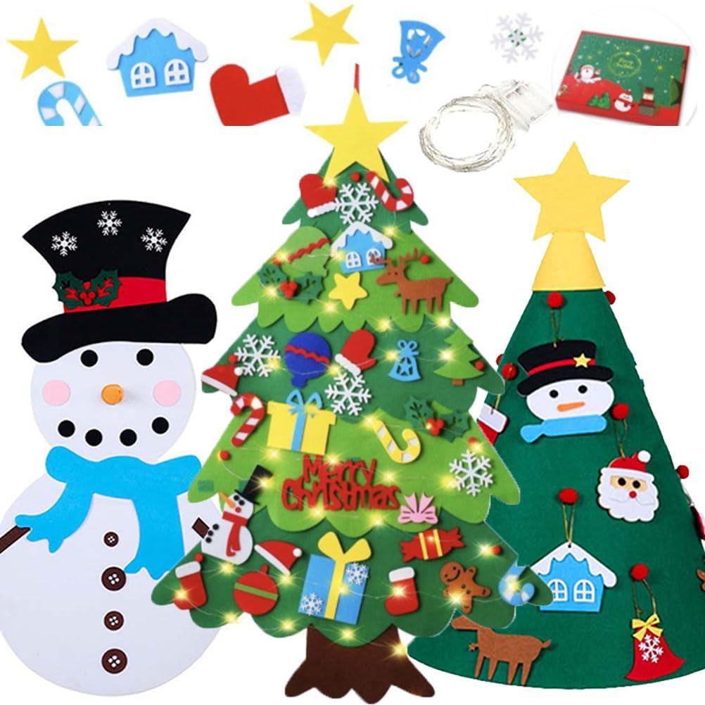 ZBVUIYL 3Sets Felt Christmas Tree for Toddlers with Lights,Interactive DIY Montessori Felt Wall Christmas Tree for Kids Wall