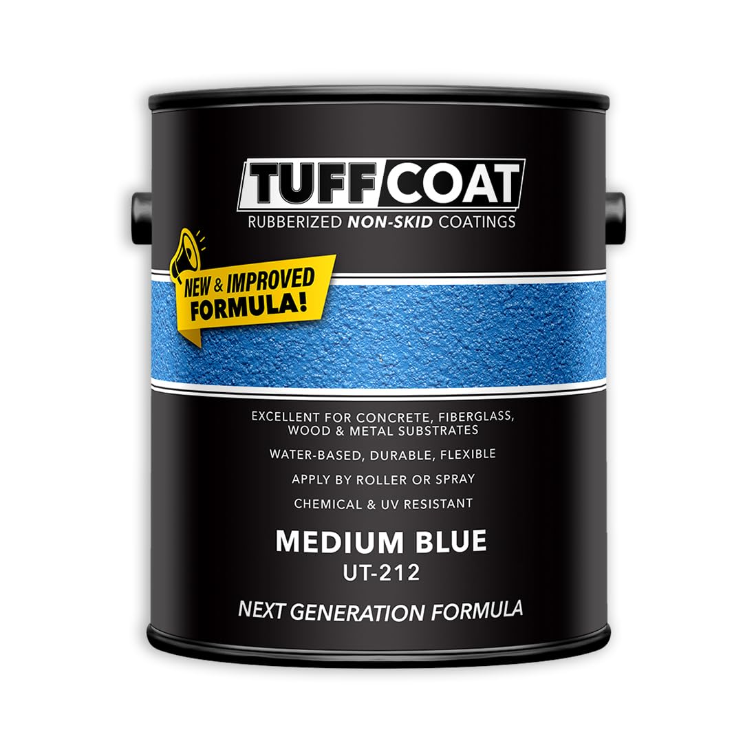 Tuff Coat Medium Texture Rubberized Non-Skid Deck Coating – Textured Non-Slip Safety Surface for Pool Decks, Docks, Boat Ramps, Patios, Walkways &amp; High-Traffic Areas (UT-212 Medium Blue 1-gallon)
