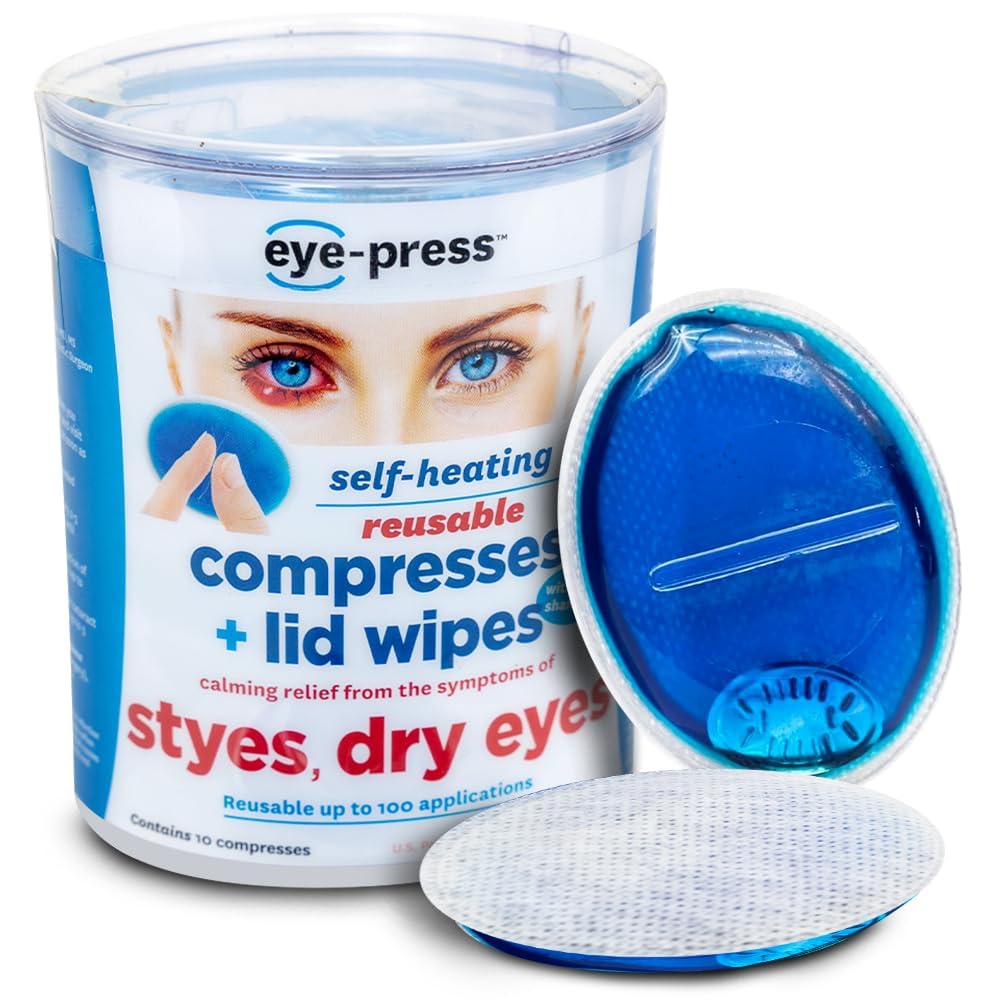 Eye-PressSelf Heating Eye Compress and Lid Wipes | Soothing Moist Heat and Cleansing for Effective Relief of Eye Conditions | 10 Reusable Eye Pads