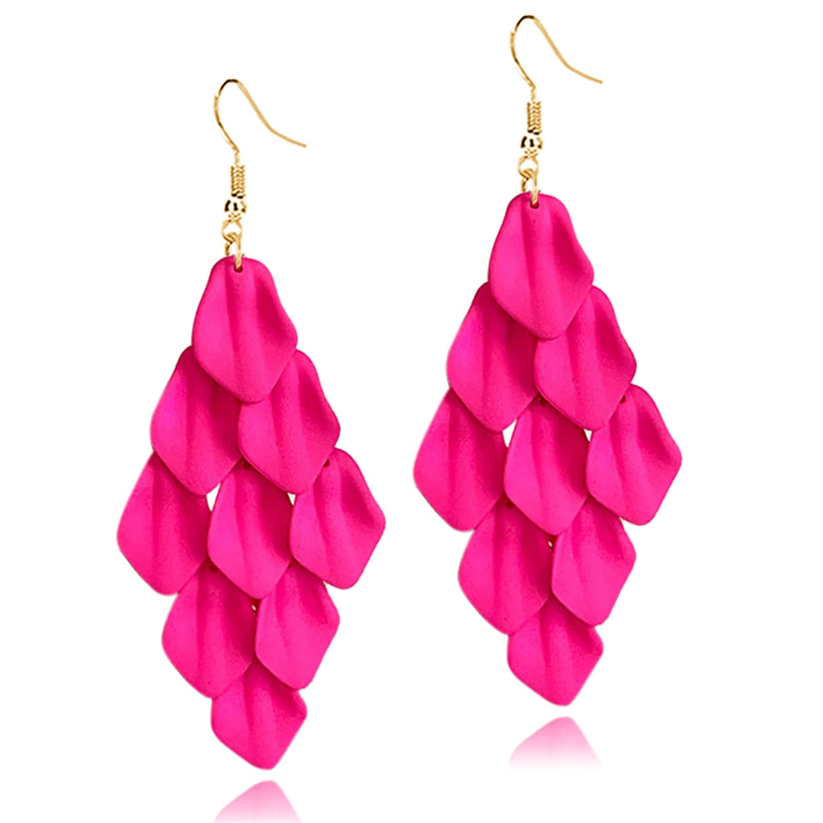 coadipress Acrylic Petal Drop Dangle Earrings for Women Long Drop Rose Flower Earrings Lightweight Statement Exaggerated Layered Floral Petal Earrings