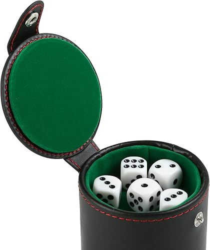 Miniatura 3 de GWHOLE Juego de dados de cuero con compartimento de almacenamiento, coctelera de forro de fieltro con 5 dados de puntos para juegos de Farkle