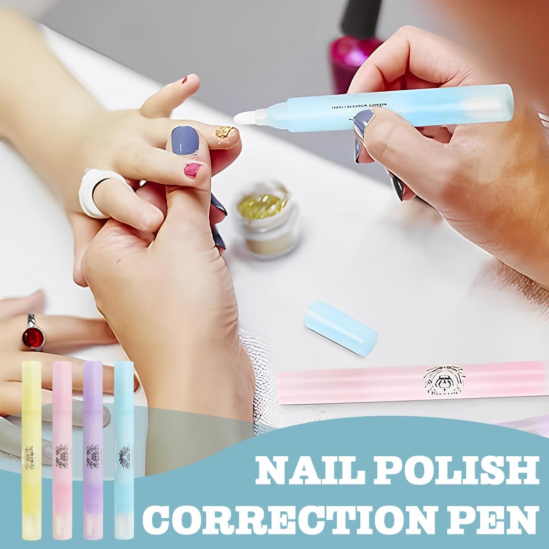 4 Pezzi Penna Correttore Smalto con 12 Punte di Ricambio Rimozione Smalto per Unghie Senza Solvente, Nail Remover Correzione Pen, Pennello Correggi Smalto per Unghie