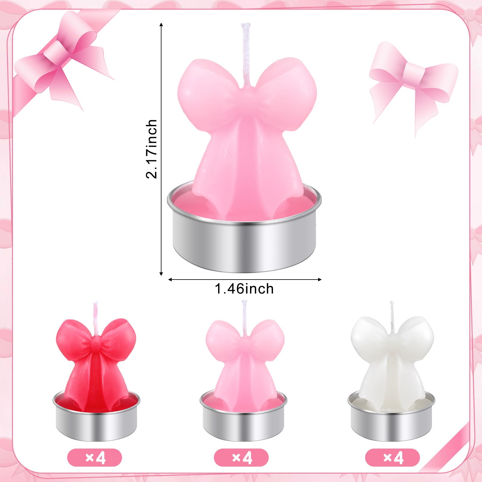 Nuanchu 12 Pcs Pink Bow Tealight Candles Coquette Party Decorations Pink Bow Candle Handmade Unscented Supplies for Wedding Gift Home Dinner Table Decor