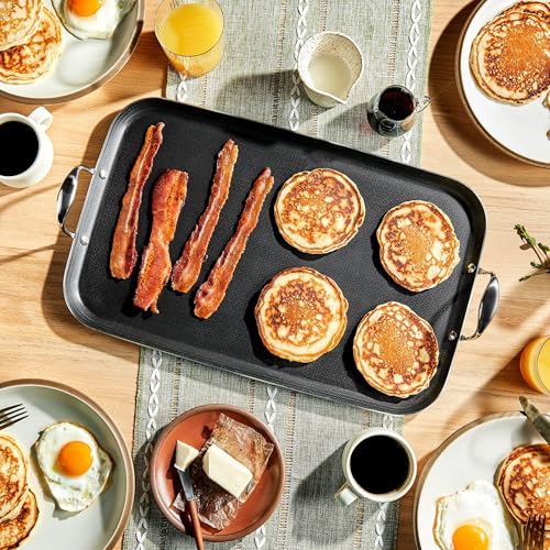 Image of HexClad Double Burner Hybrid Nonstick Griddle Pan for Stovetop, Stay-Cool Handle, Dishwasher and Oven Safe, Induction Ready, Compatible with All Cooktops