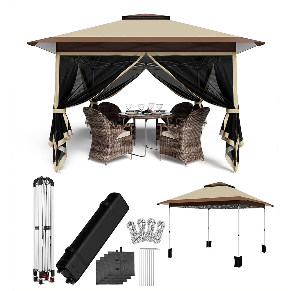 BAKAJI Gazebo Pieghevole One touch 3.6 x 3.6 M, Rivestimento in PU Anti UV e Antipioggia, Struttura Acciaio Resistente Intemperie, Borsa con Ruote e Accessori, Ideale per Giardino, Esterno, Terrazzo