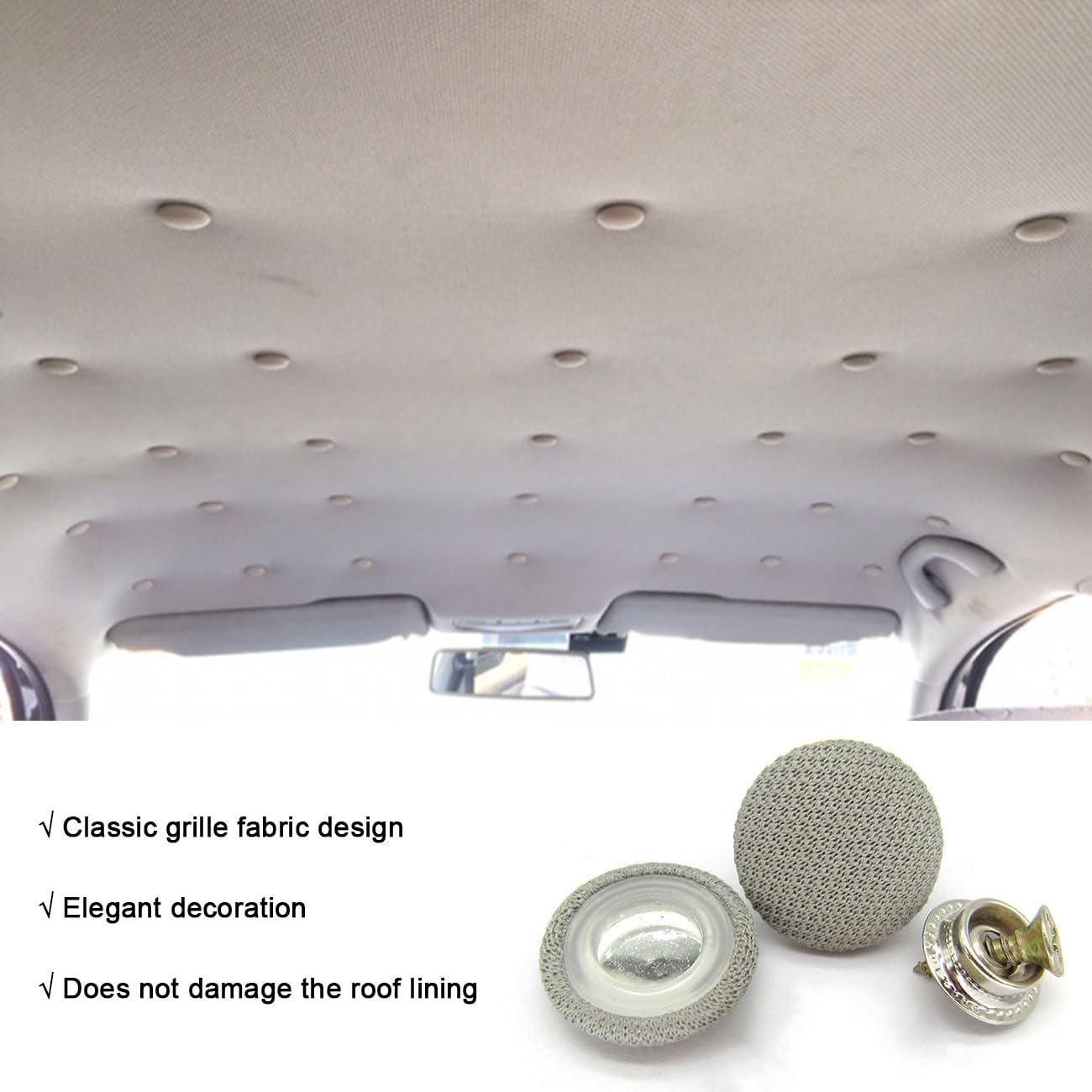 30 Pcs Kit Riparazione Cielo Auto, Universale Set Riparazione Tetto Auto Interno, Rivetti per Riparazione Tetto Auto con Cacciaviti, Puntine e Metro a Nastro per Tutte le Auto (Grigio)