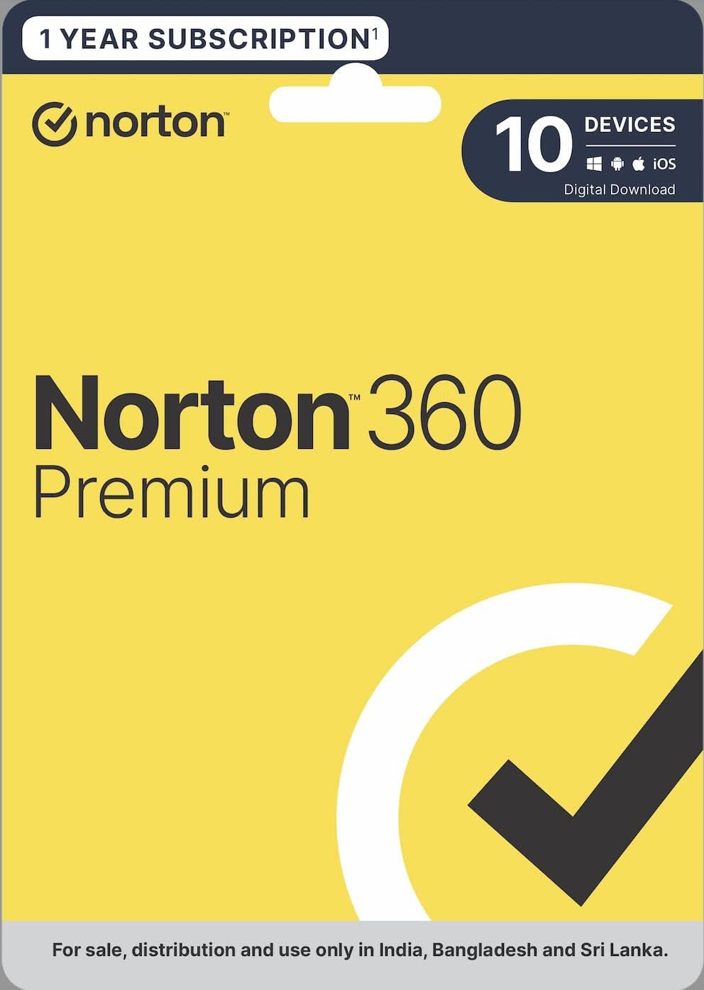 Norton 360 Premium | 10 Users 1 Year | Total Security for PC, Mac, Android or iOS | Also Includes Password Manager | 100GB PC Cloud Back Up | SafeCam for PC | Product Key | No CD