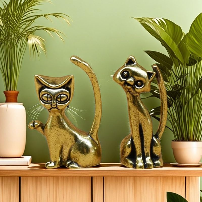 Acxico 4Pcs Charming Brass Cartoon Cat Statues, Whimsical Home Decor Art with Intricate Design - Collectible Figurines for Animal Lovers, Desktop & Shelf Display image 5