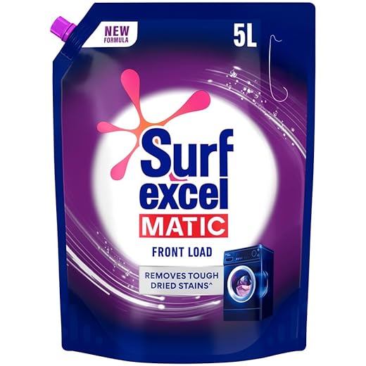 Surf Excel Matic Front Load Liquid Detergent 5L Refill Pouch, Specially designed to remove Tough Dried Stains, 1st time in Washing Machine