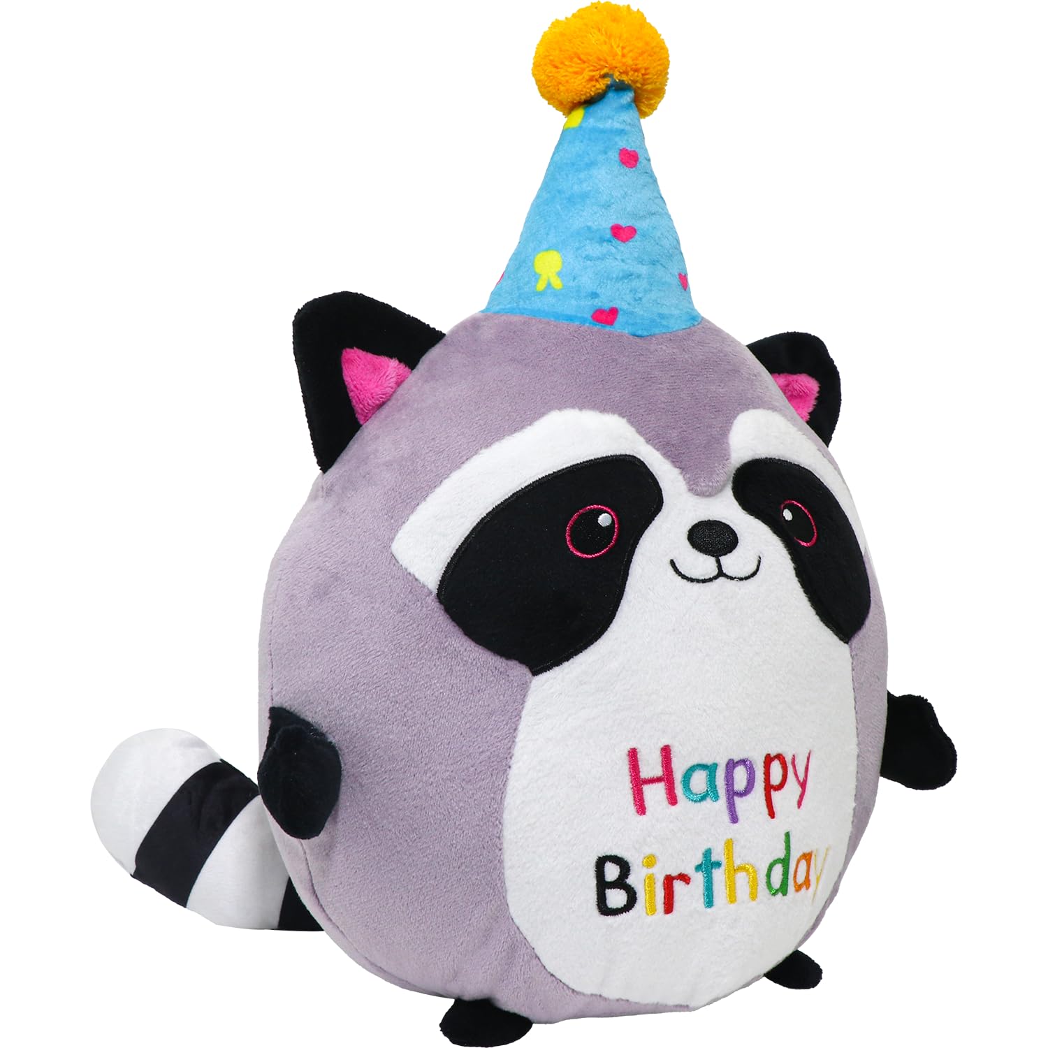 Raccoon Plush Toy 10 Inch Cute Birthday Stuffed Animal Soft Raccoon Plushies Pillow Wear Unicorn Birthday Hat Kawaii
