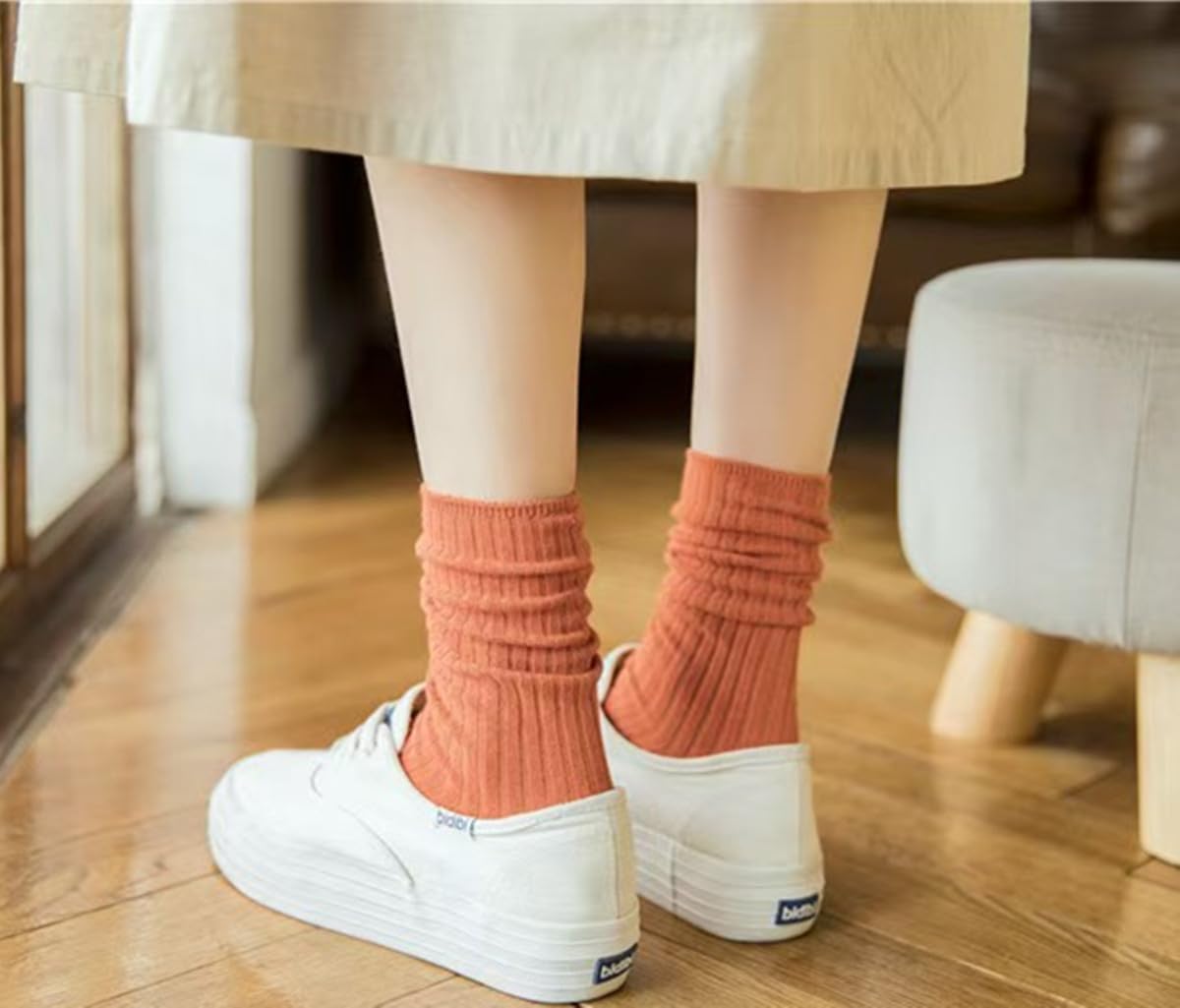 Women's Casual Cotton Crew Sock 3-Pack Basic Pure Color Soft Comfort Socks (Brick-Red) - Image 5