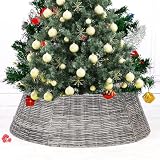 Vencer 26.5''Christmas Tree Collar, Plastic Rattan Xmas Tree Skirt,Rustic Decorations,Tree Skirt Base for Christmas Tree Decorations,Grey,VTO-039