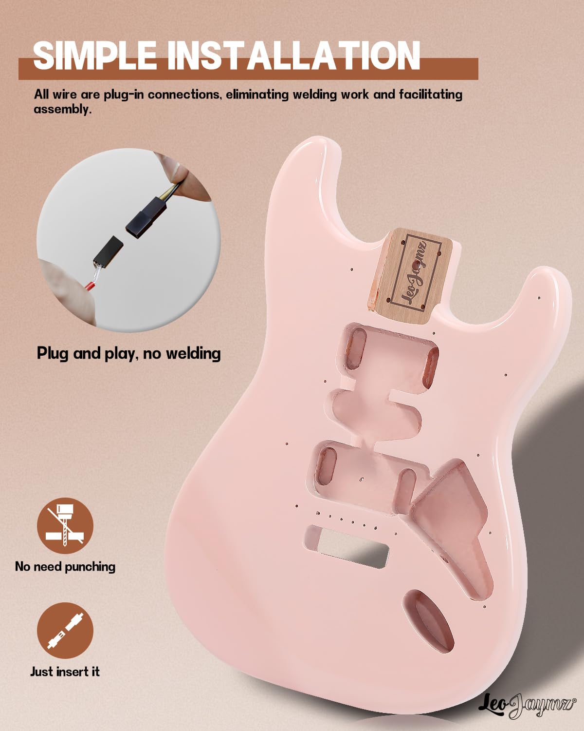Leo Jaymz DIY ST Style Electric Guitar Kits,Spray-painted Mahogany Body,Laurel Wood Fingerboard and Maple Neck, including all Components (ST-Light Pink)