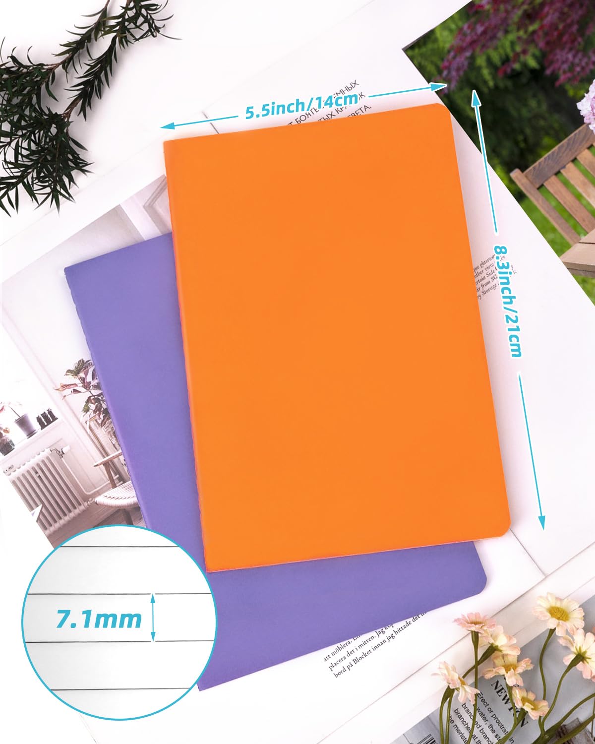 Dynta Quaderni a righe formato A5, 14 x 21 cm, confezione da 30 pezzi, copertina morbida colorata e carta spessa, per scuola o ufficio, 30 fogli/60 pagine, 10 colori