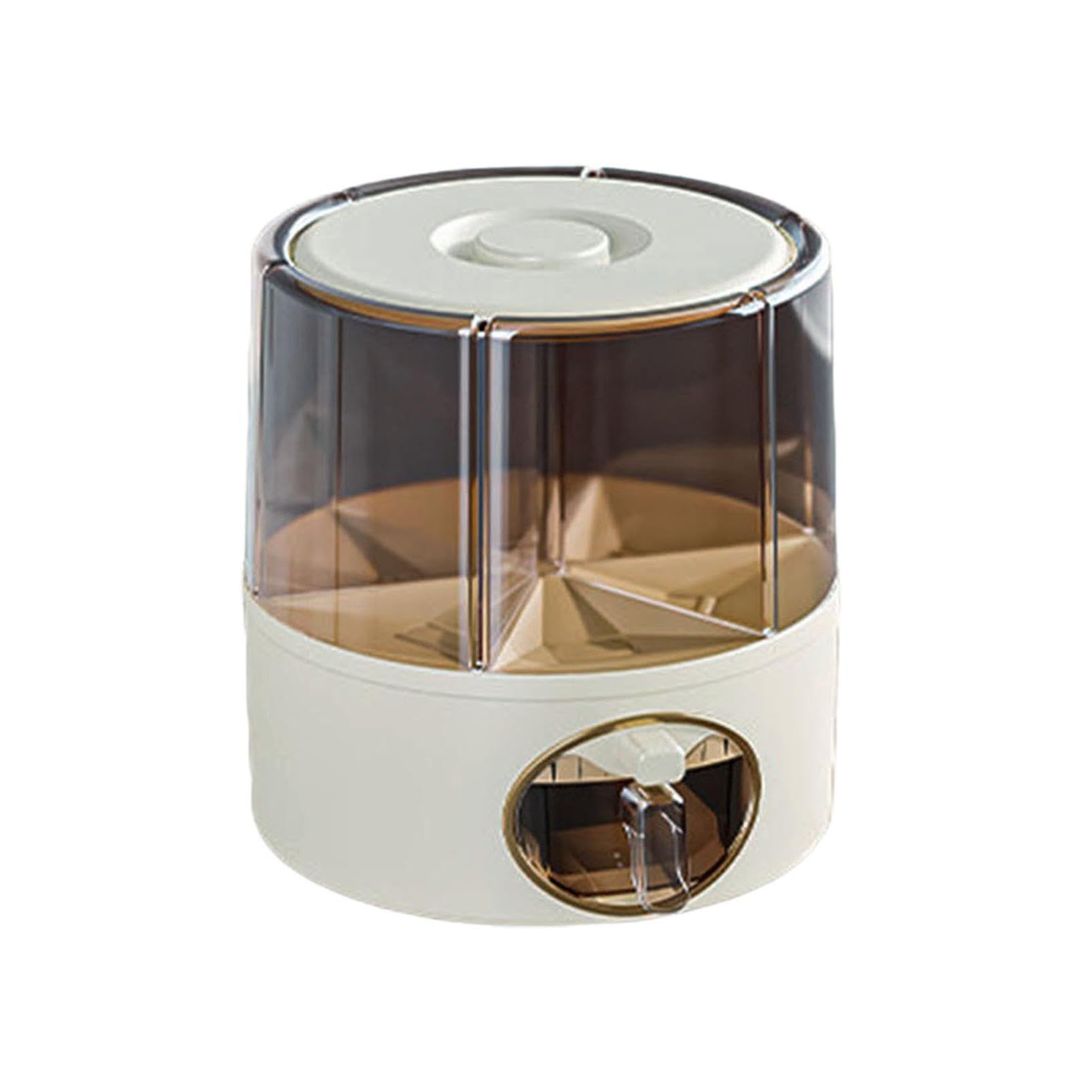 Récipient de rangement rotatif 360° pour céréales, distributeur de riz transparent 6 compartiments avec sortie en un clic, organisateur hermétique
