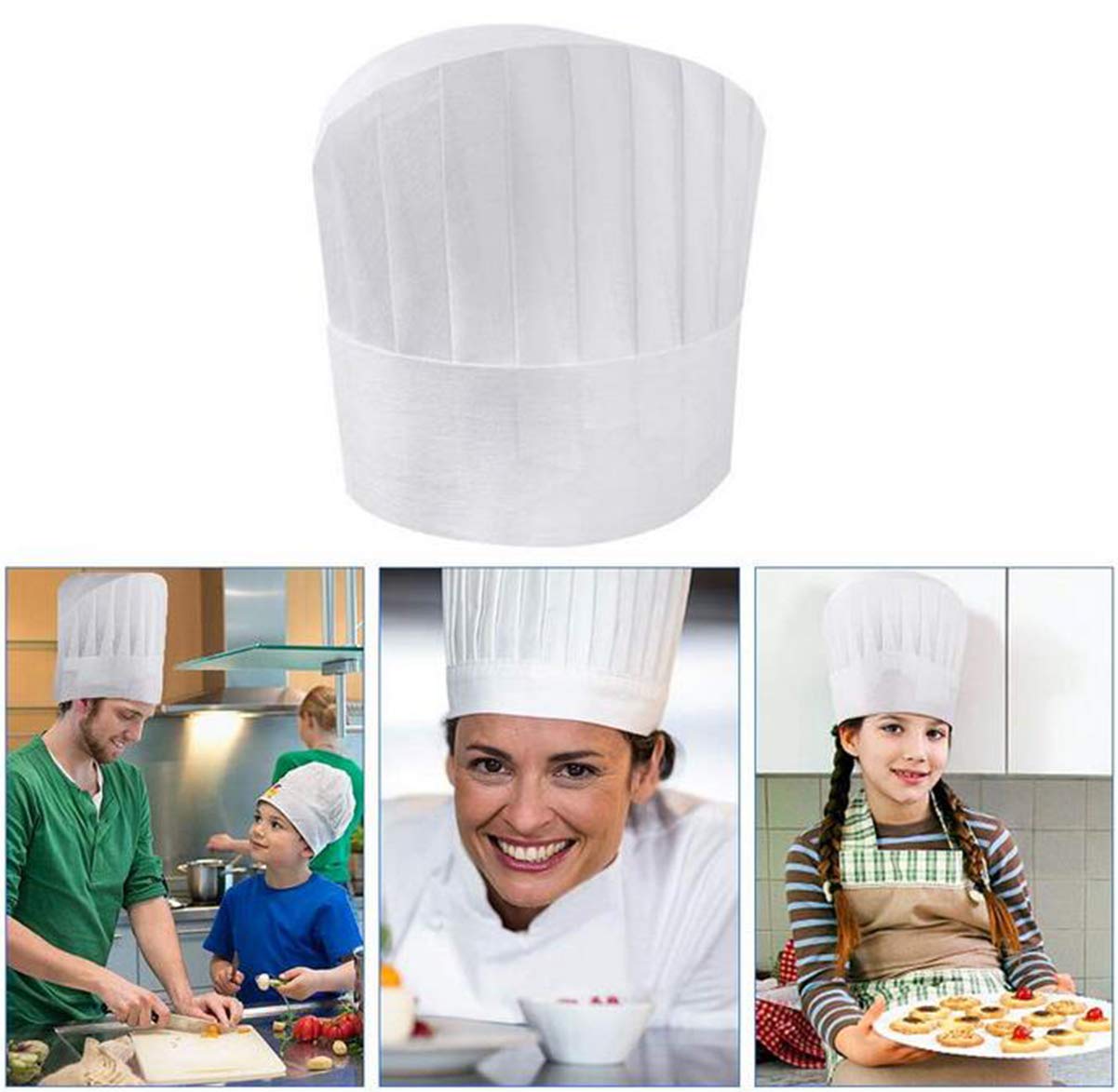 Einweg Kochmütze Set, 40 Stücke Vliesstoff Kinderkochmütze Küchenmütze Verstellbare Küchenchef Hut Set für Home Küche Restaurants Lebensmittel Anlässe Klassen und Parteien(23 * 29CM)