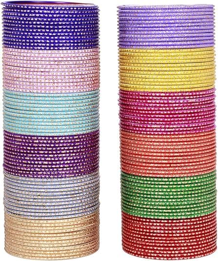 Sukh Collection Jewellery Indian Exclusive Plain Bangles for Wedding & Party Wear Optional Colours for Women & Bridal Bollywood Style 144 Pcs Bangle Bracelets Box - Main Image
