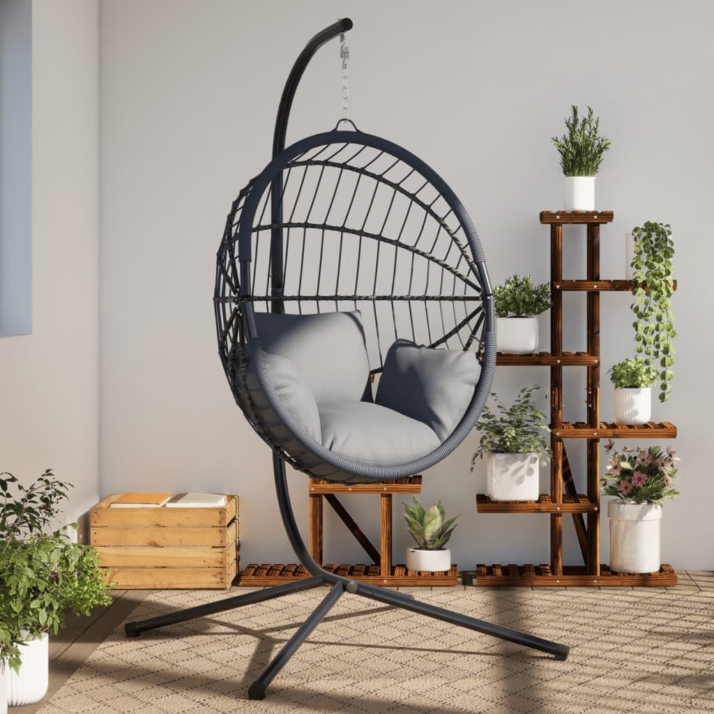Cadre de fauteuil suspendu noir en acier avec construction en forme de C et pied en croix, 104 x 100 x 197 cm, 150 kg, convient pour jardin, balcon, terrasse, extérieur, salon de détente