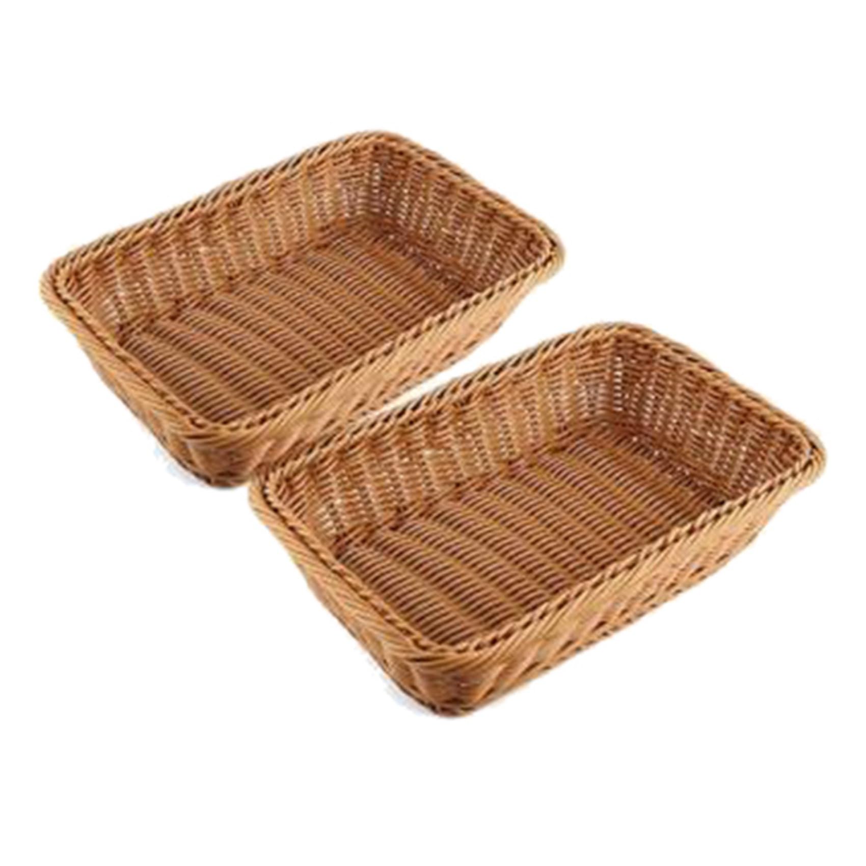Jolsaawie 2 Pcs Rectangular Basket for Table or Counter Display for Bread,Fruits and Vegetables Wicker Baskets for Markets,Bakery