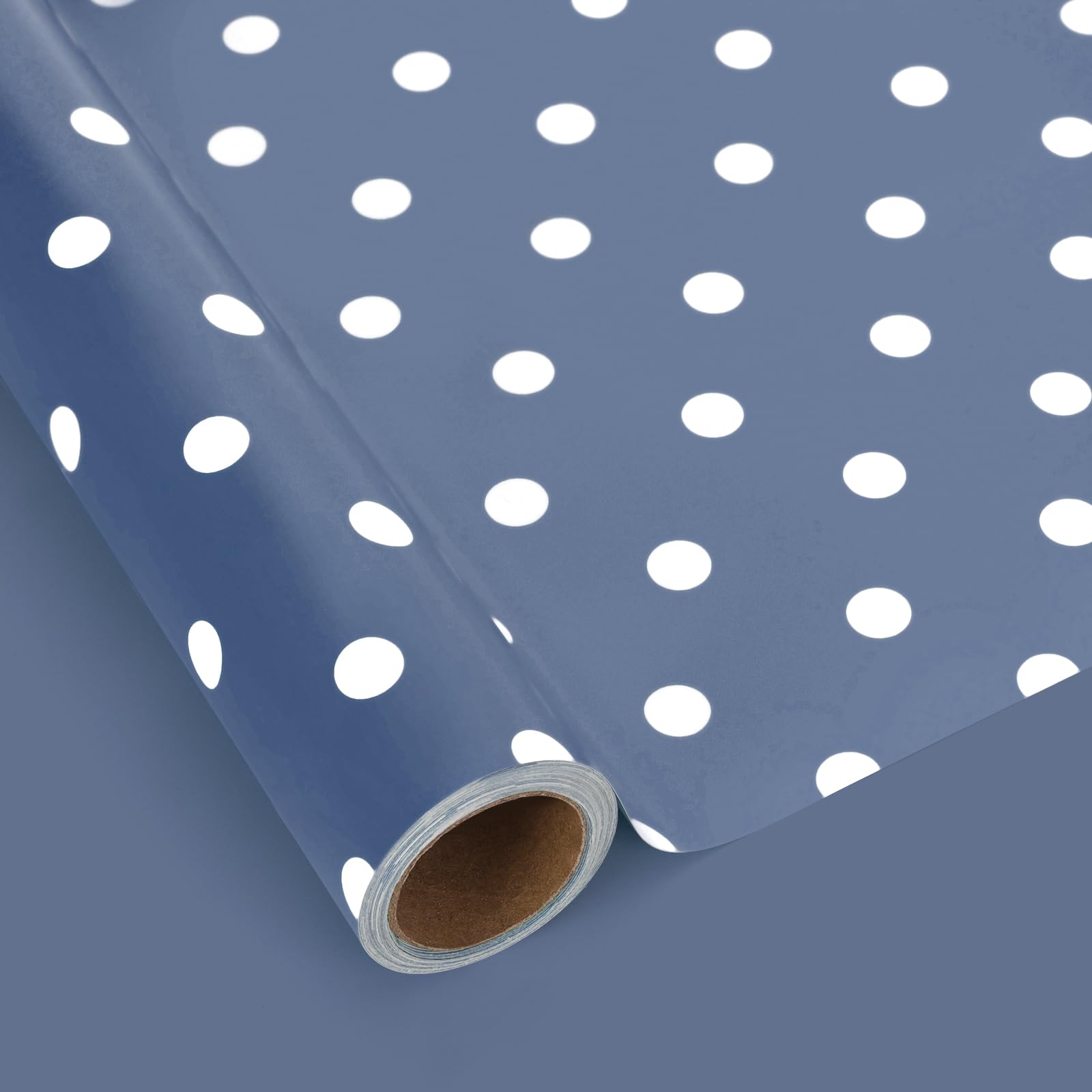 1 Roll Polka Dots Reversible Wrapping Paper - Mini Roll - 43cm x 10M Polka Dots Gift Wrap Paper for Birthday Wedding Baby Shower Party Supplies (Dusty Blue)
